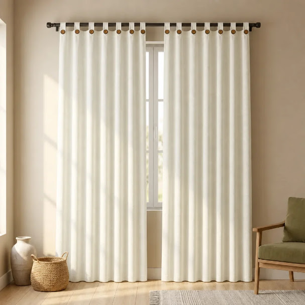 [1486] Cortina blanca Liso 52 x 84 con detalles de arpillera