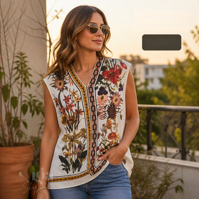 Vestido manga corta blanco Floral talle S Corto Oversize Beulah