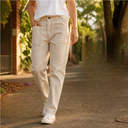 Pantalón ARES beige talle 36 Jeans Mom. Engomado. Bolsillos en frente