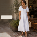 Vestido Eneache con manga blanco Liso talle S Escote cuadrado. Manga Princesa. Engomado en la espalda