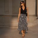 Pollera Zara larga negro Animal print talle S ajustado con cierre al costado