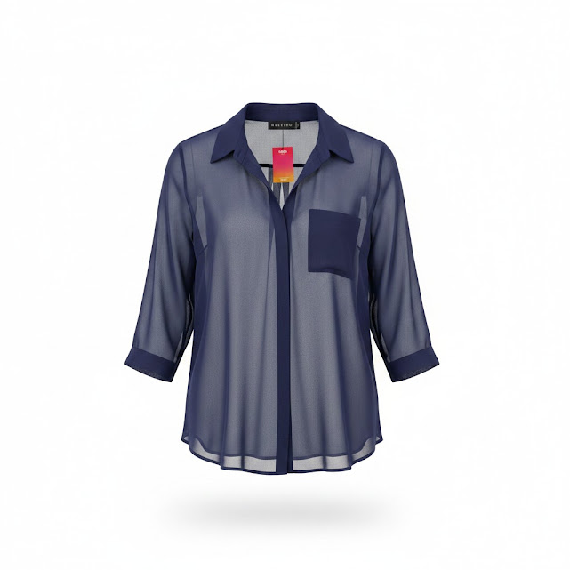 [1673] Camisa Maestro manga 3/4 azul oscuro Transparente talle S Botones metalicos
