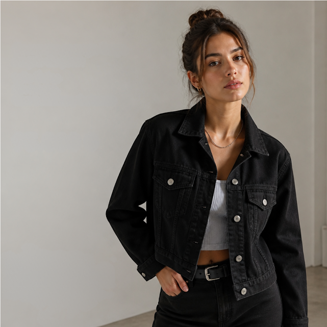 Campera manga larga negra de jean talle Único Sin marca. Con bolsillos y botones