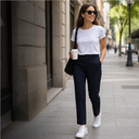 Pantalón Mango azul oscuro Liso talle 34 rigido. De vestir