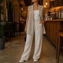 Chaleco Faenza sin manga beige Liso talle M Suelto. Doble forro