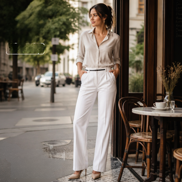 [1703] Pantalón Zara blanco Liso talle M Rigido. De vestir