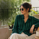 Camisa MNG manga larga verde y negro Rayada talle XS Con bolsillos