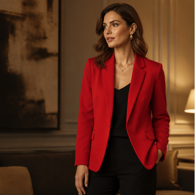 [1716] Blazer Maestro rojo Liso talle S Sin botones