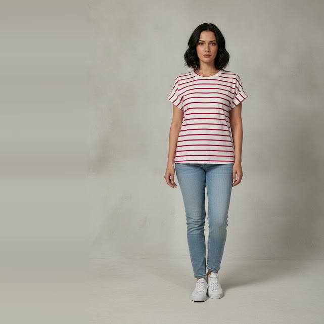 [0037002] Remera con manga blanco y fucsia Rayado talle M A rayas blanco y fucsia Modas adonai