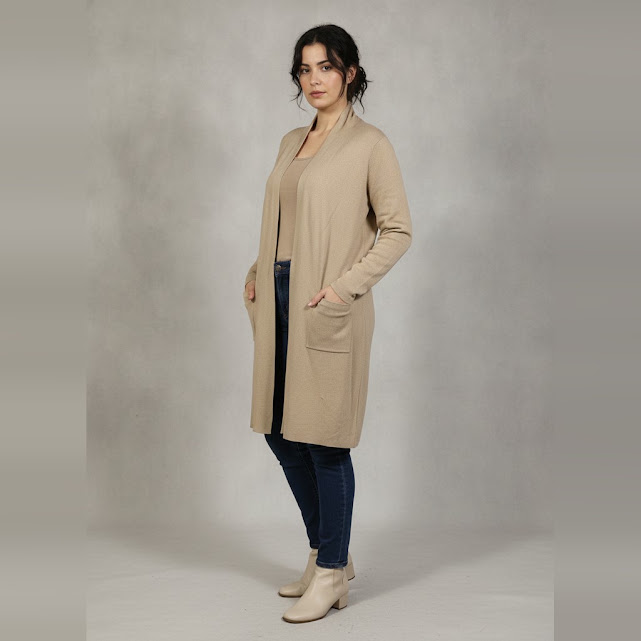 Abrigo manga larga beige Liso talle G Cortella liso sin detalles con bolsillos