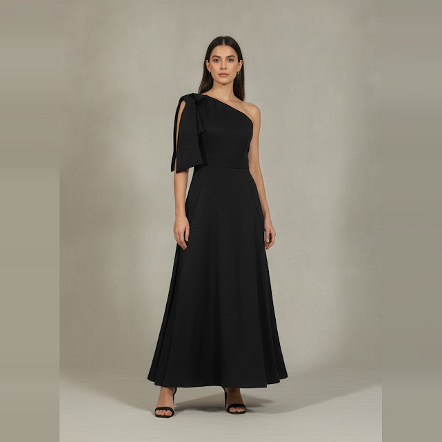 Vestido sin manga negro Liso talle P Con detalle en un solo hombro engomado en la espalda