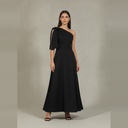 Vestido sin manga negro Liso talle P Con detalle en un solo hombro engomado en la espalda