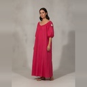 Vestido largo fucsia Liso talle 40 Linda de morrer engomado y diseño de flor en un hombro