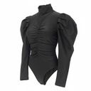 Body manga larga negro Liso talle P Cuello alto con bolados