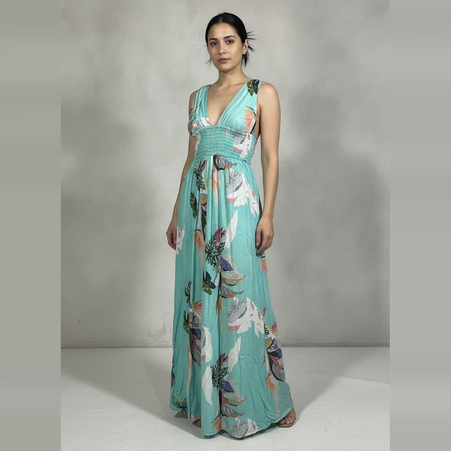 [0037025] Vestido Dress club larga celeste con estampado talle PP Engomado con tiras semi nuevo