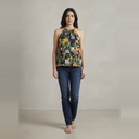 Blusa sin manga negro con estampado talle G Con diseños de hojas verdes y tiras