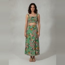 Conjunto Aura sin manga verde con estampado talle L Top+ pollera larga semi nuevo