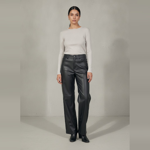 [0037034] Pantalón larga negro Liso talle 40 De cuerina sin detalles