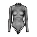 Body manga larga negro Transparente talle G cuello alto con puntos negros