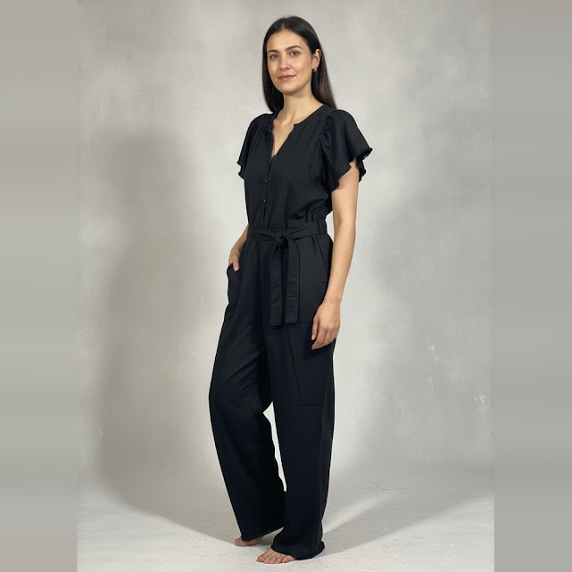 [0037038] Vestido A Collection largo negro Liso talle GG Con cinto y botones semi nuevo