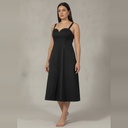 Vestido largo negro Liso talle GG Corte corazón con bolsillos