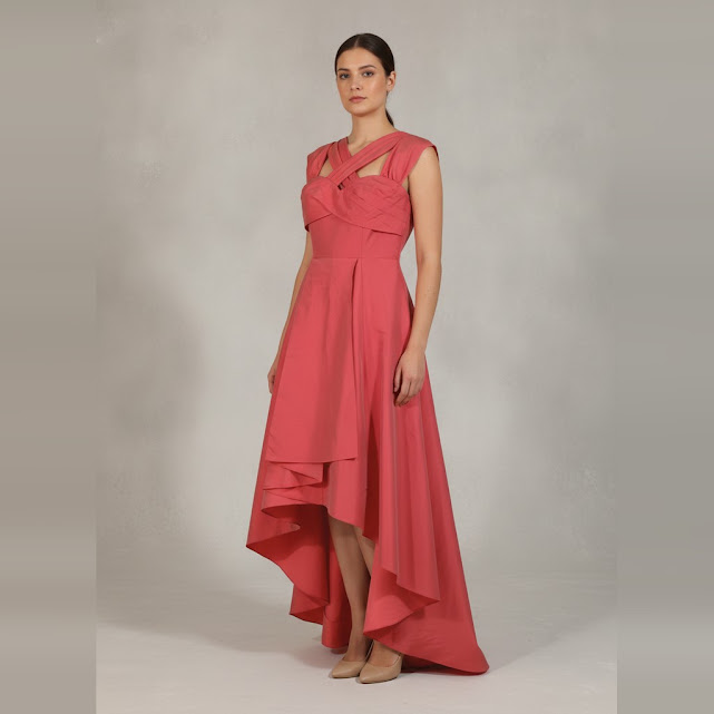 [0034004] Vestido larga Salmón Liso talle 42 Adrianna Papell Corto por delante