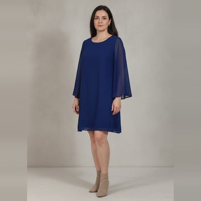 [0034005] Vestido manga larga azul Liso talle G corto con mangas transparentes