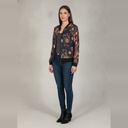 Blusa manga larga negro y marrón con estampado talle M Tansparente con detalles de flores y cierre