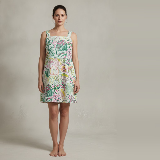 [0034018] Vestido Zara sin manga blanco y verde con estampado talle 14 corto con diseño de flores y dos botones