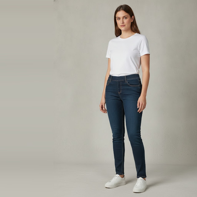 [0034026] Pantalón Easy Wear largo azul oscuro de jean talle 38 Liso alastizado