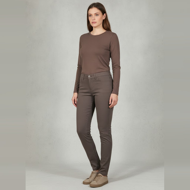[0034030] Pantalón Cielo Jeans largo marrón Liso talle P Liso con detalles en la entre piernas