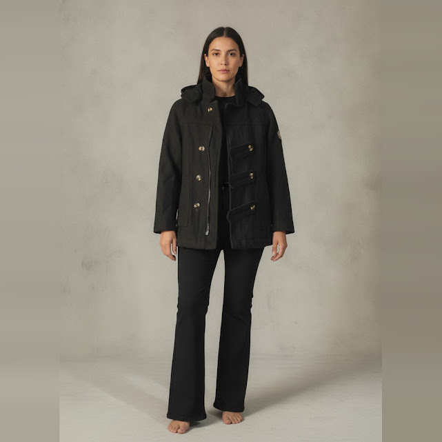 [0034033] Campera manga larga negro Liso talle 4 Black Blue con capucha botones y tirantes en el cierre