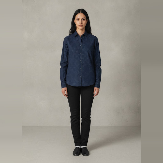 [0034038] Camisa MNG con manga azul oscuro Moteado talle 10 Con puntos azules