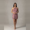 Vestido corta rosa Brilloso talle P Con tiras y cierre detras Semi nuevo
