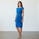 Vestido corta azul oscuro Liso talle 44 Sandra Darren con detalle de monos enfrente plateado