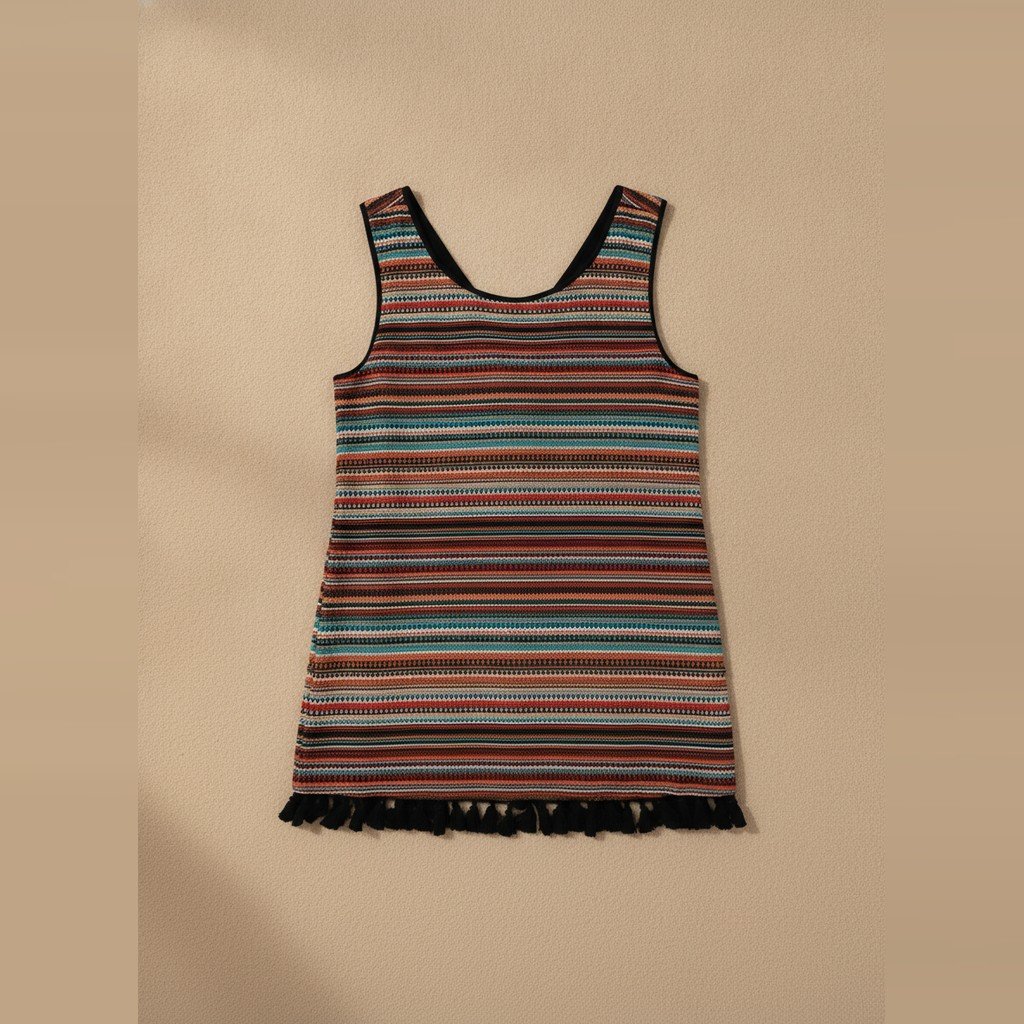 [5002] Blusa Laundry Sin manga Multicolor a rayas talle M con flecos