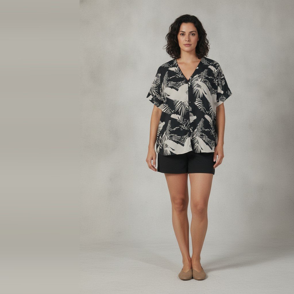 [5003] Blusa Rapsodia manga corta blanco y negro Estampada talle L escote v