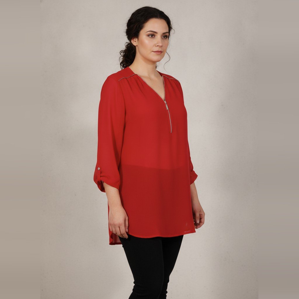 [5004] Blusa Alberto Makali Manga 3/4 rojo Transparente talle M con cierre
