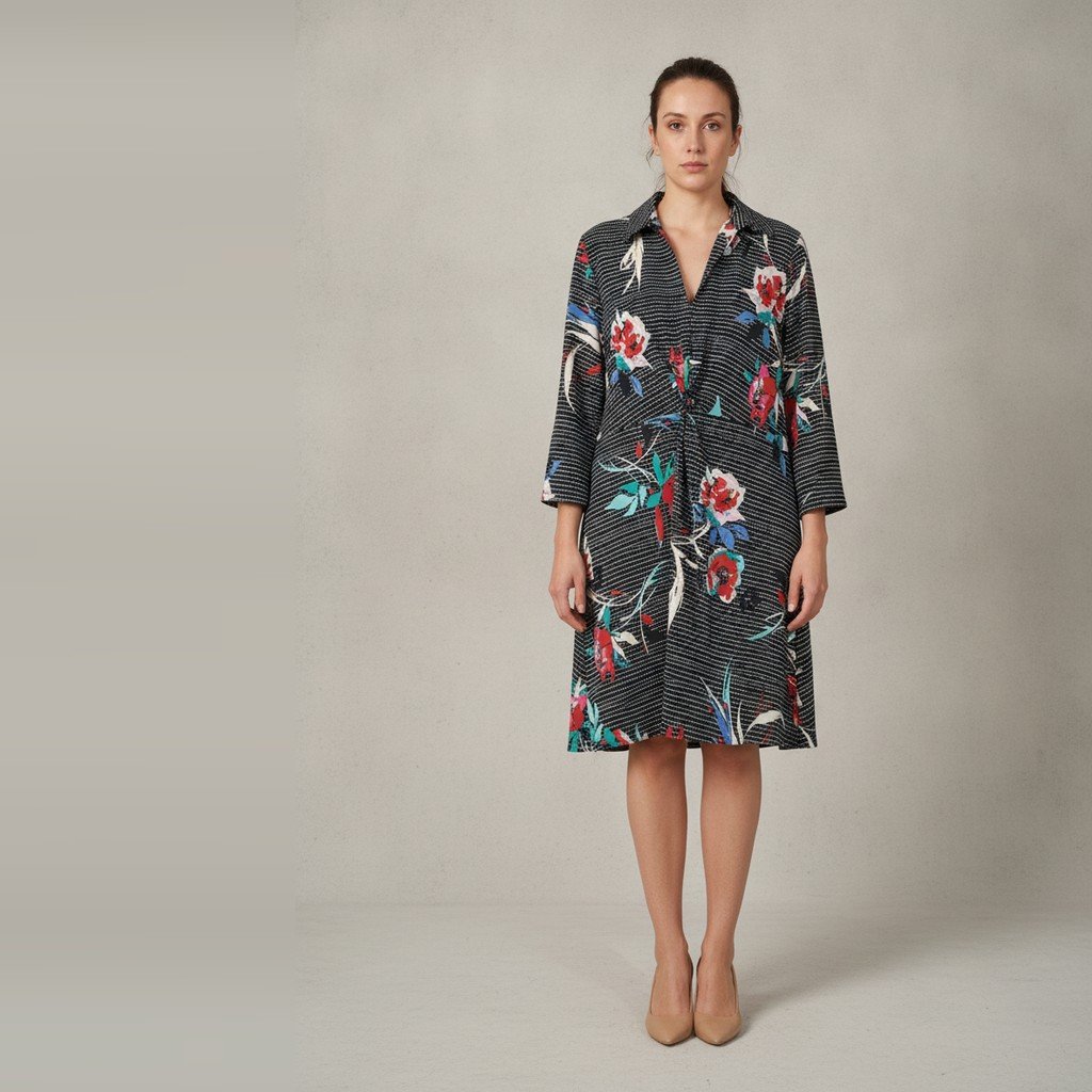 [5008] Vestido Spense Manga 3/4 negro y blanco Estampado talle L