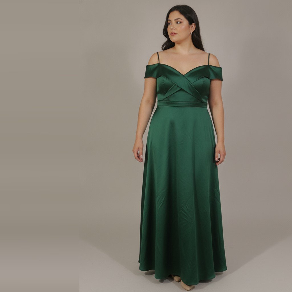 [5017] Vestido X by Xscape Con manga verde talle G Largo de fiesta