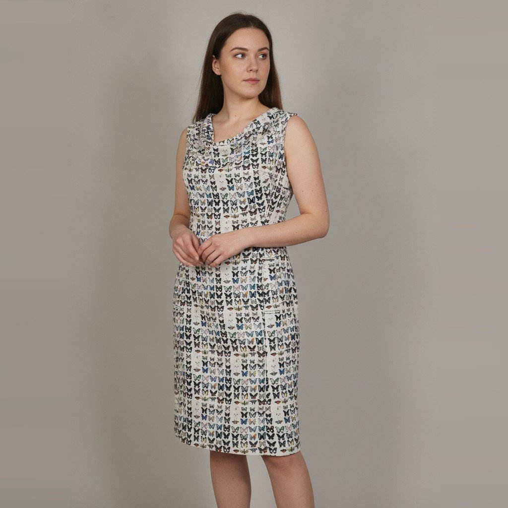 [5019] Vestido Alberto Makali Sin manga blanco y Multicolor Mariposas talle L