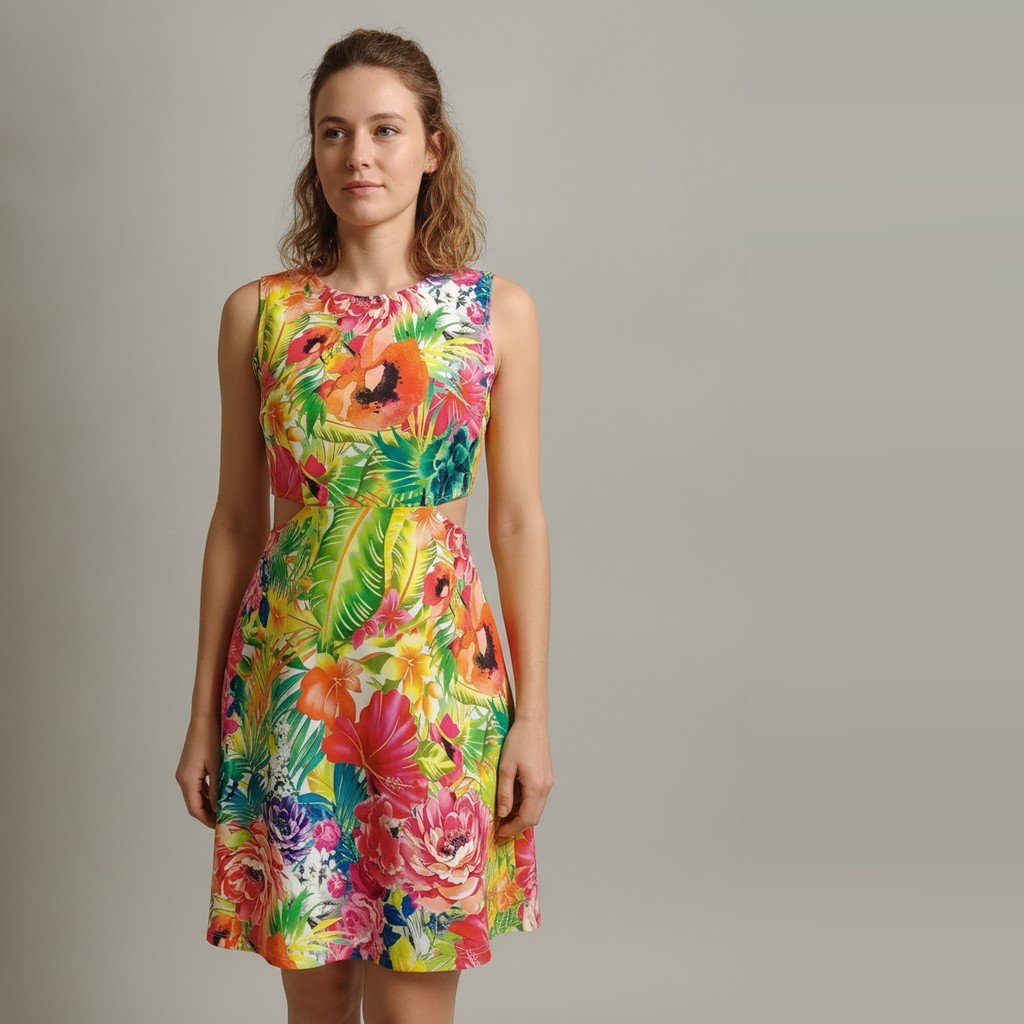 [5033] Vestido Sin marca corto Multicolor Floral talle 36