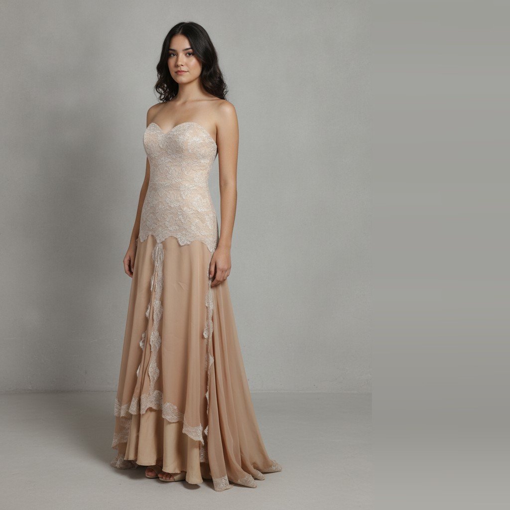 [5036] Vestido Sin marca Largo marrón y beige talle P