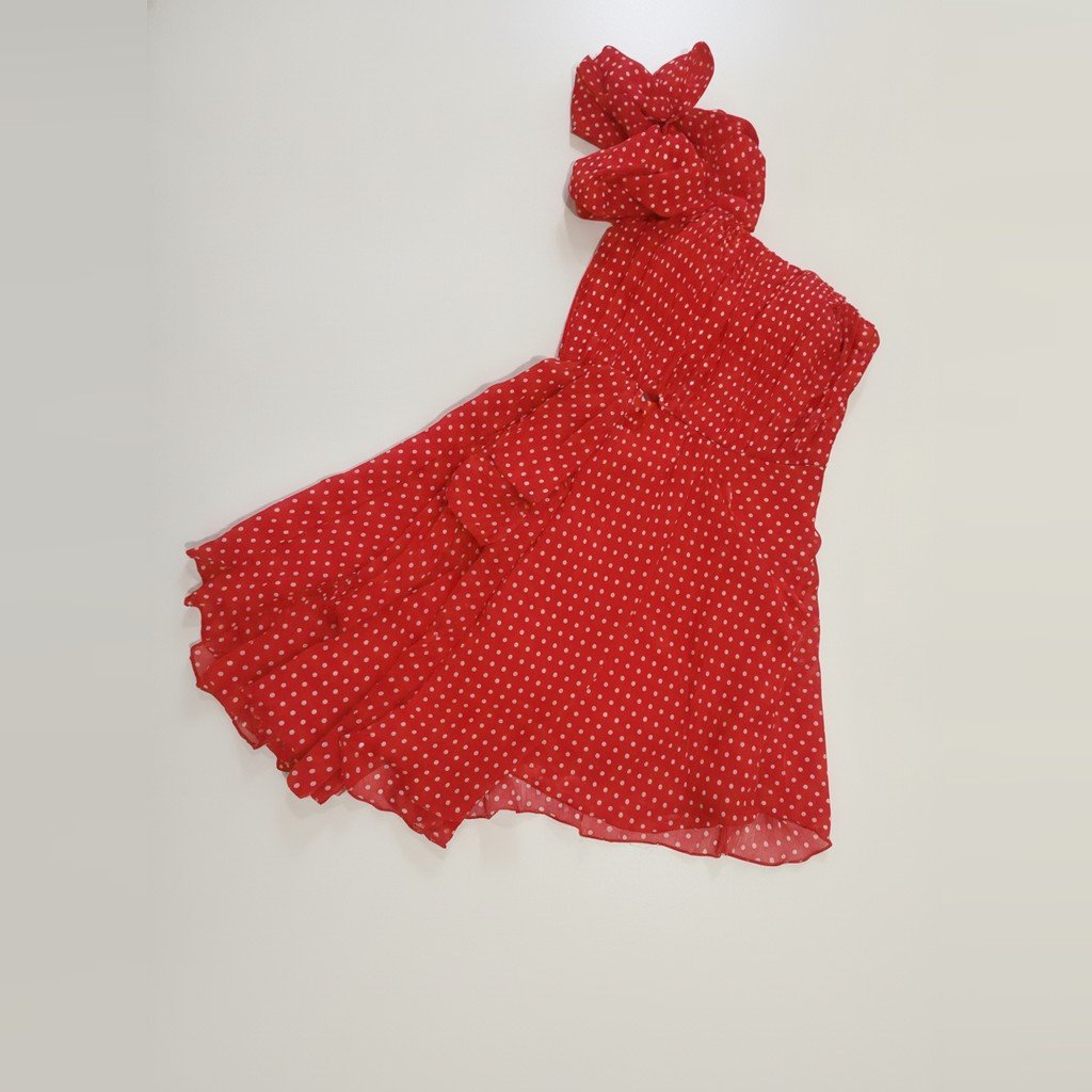 [5037] Vestido Sin marca rojo blanco Mateado talle P
