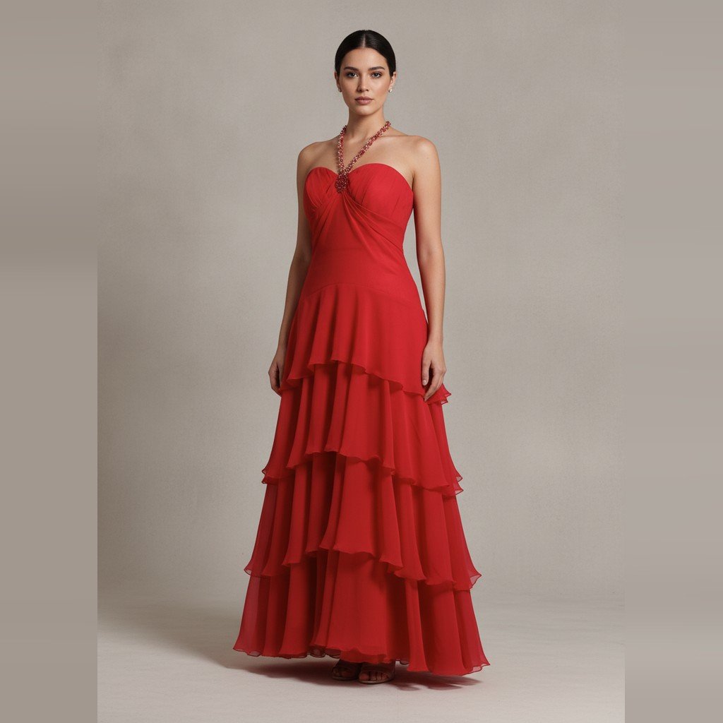 [5038] Vestido Sin marca Largo rojo talle P