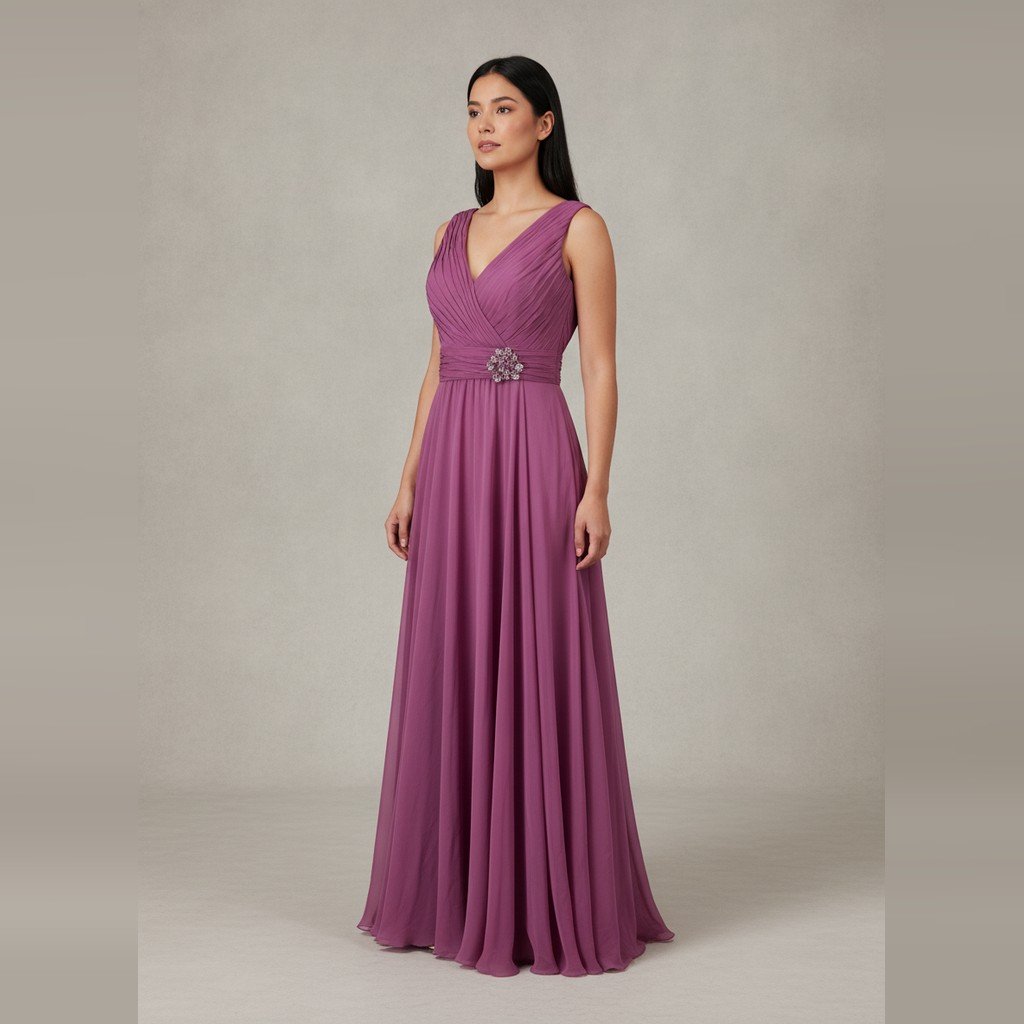 [5039] Vestido Sin marca Largo morado Liso talle M