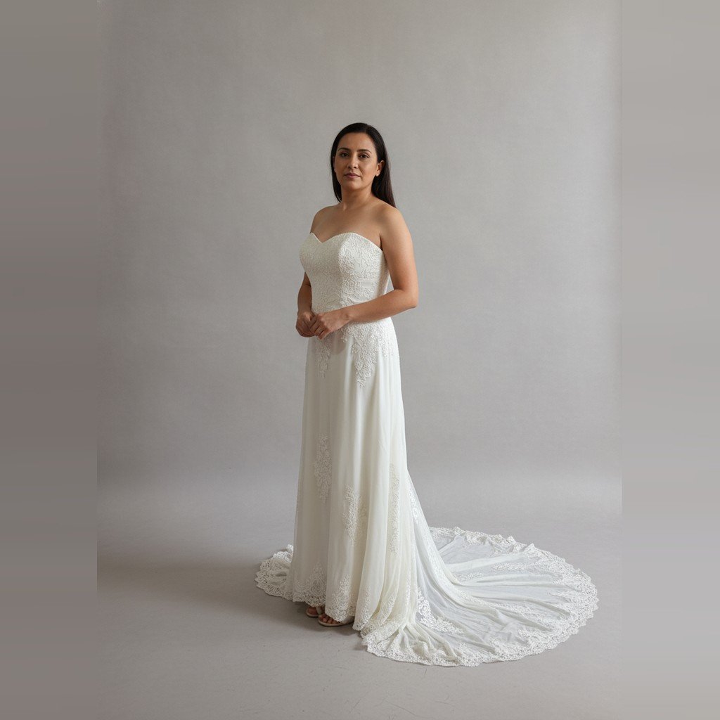 [5041] Vestido Sin marca Largo marfil Bordado talle P vestido de novia con accesorios