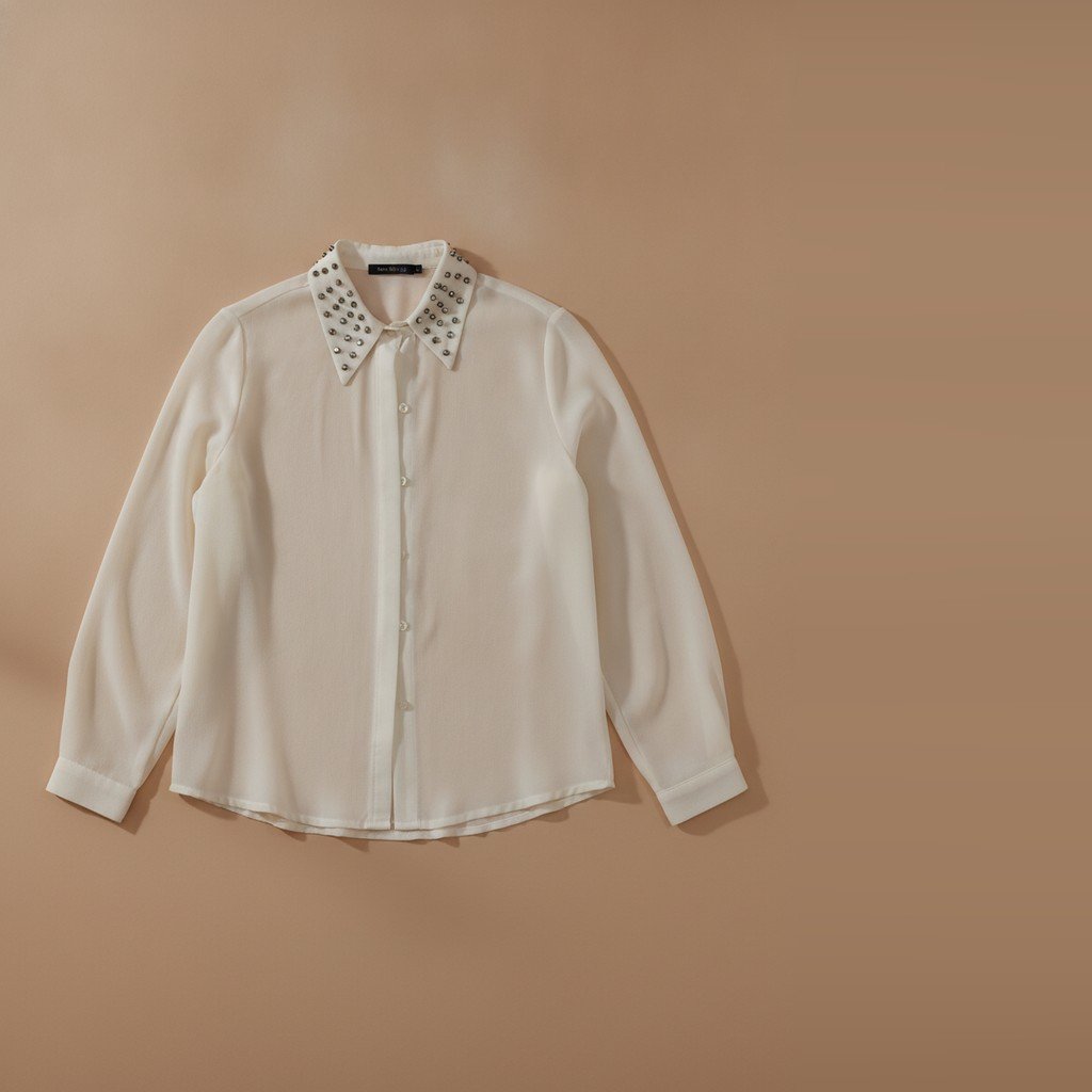 [5043] Camisa Sin marca manga larga beige Liso talle 38