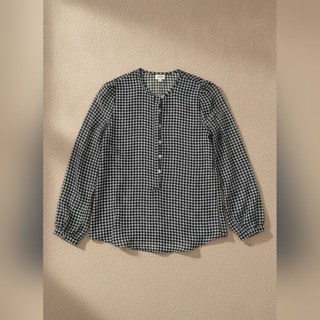 [5044] blusa sin marca manga larga negro y blanco Estampado talle G