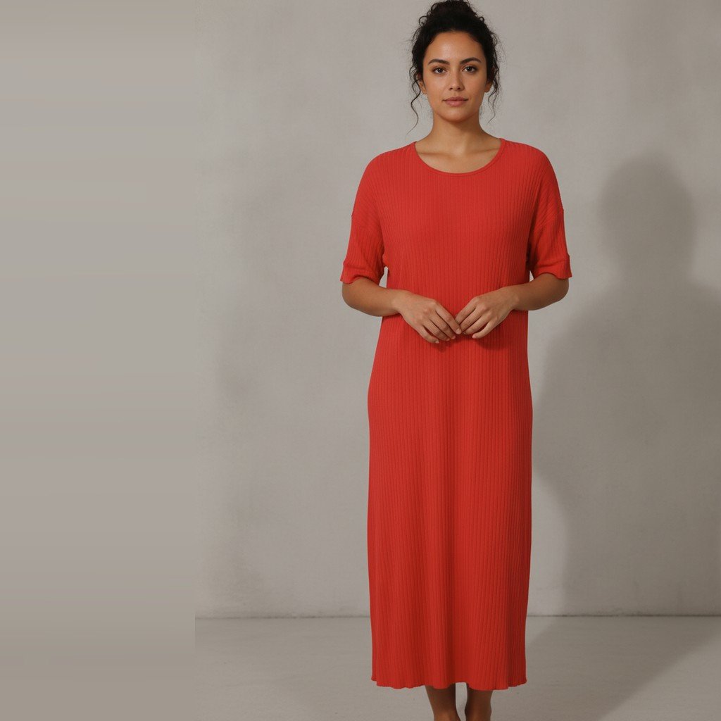 [5045] Vestido Sin marca manga larga Salmón Liso talle GG